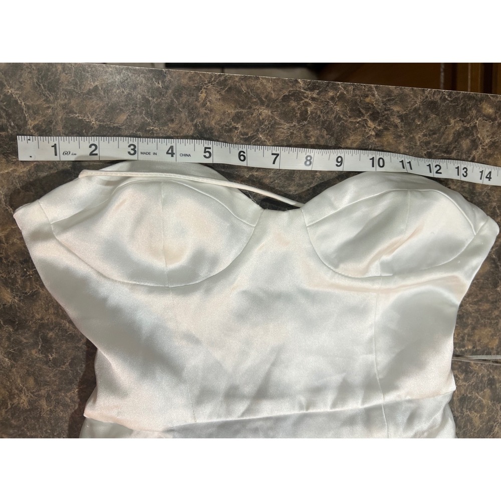 Zara White Satin Corset Maxi Dress Lace Up Back High Slit XS Bridal Old Money - Picture 10 of 11